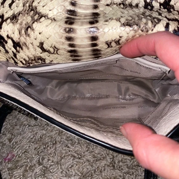 Michael Kors Snake Print Leather Crossbody Chain Strap Colorblock - Picture 7 of 8